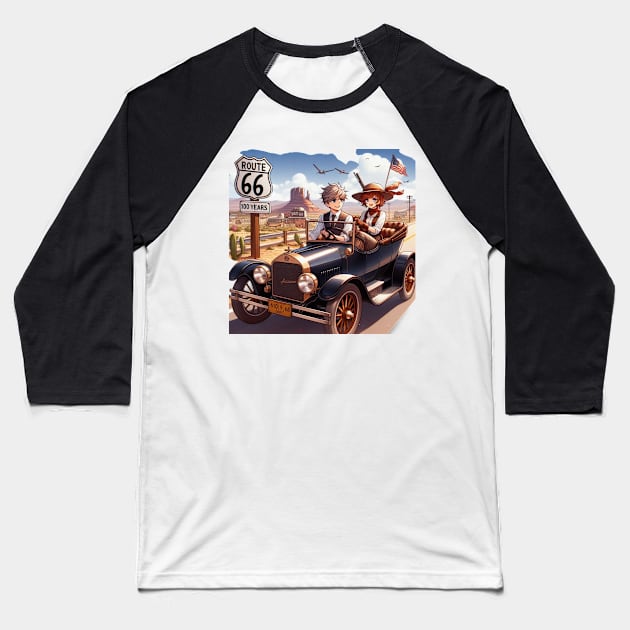 Route 66 Model T Bonnie & Clyde Centennial Baseball T-Shirt by Battlefoxx Living Earth